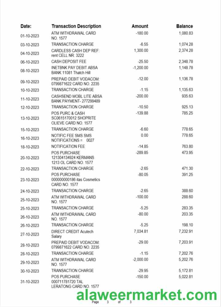 Albania ProCreditBank bank statement Word and PDF template, 3 pages 2